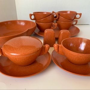 14 Piece Set Vintage Burnt Orange Branchell Color-Flyte Melmac Dishware.